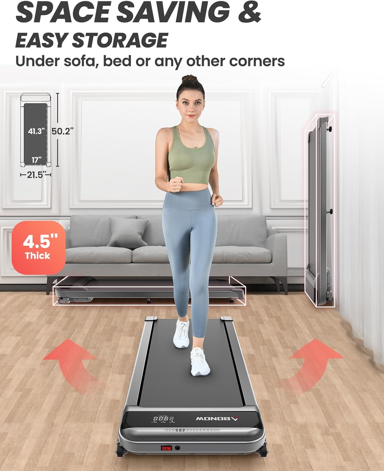 Walking Pad, Under Desk Treadmill with Incline for Home Office 2.5HP Portable Walking Treadmill with 280 Lbs Weight Capacity Walking Machine, Remote Control, LED Display