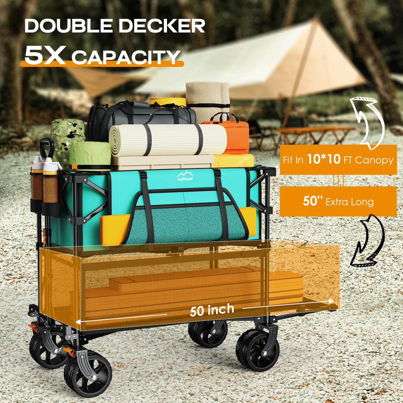 Uyittour Foldable 50''L Extra Long Double Decker Wagon for Sport