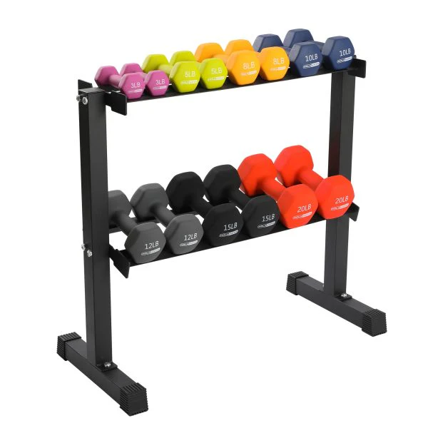 146 Pound Neoprene Dumbbell Strength Training Weight Set with Rack