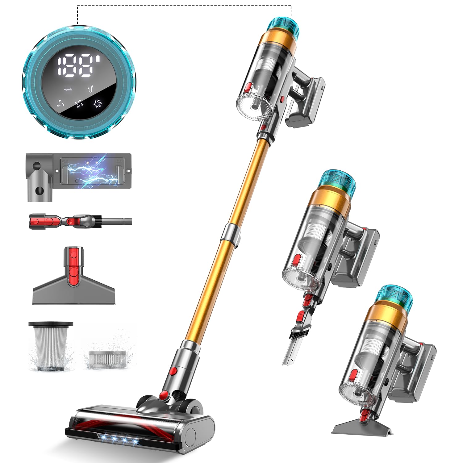 MBYULO Cordless Vacuum Cleaner 600W 55Kpa Stick Vacuum