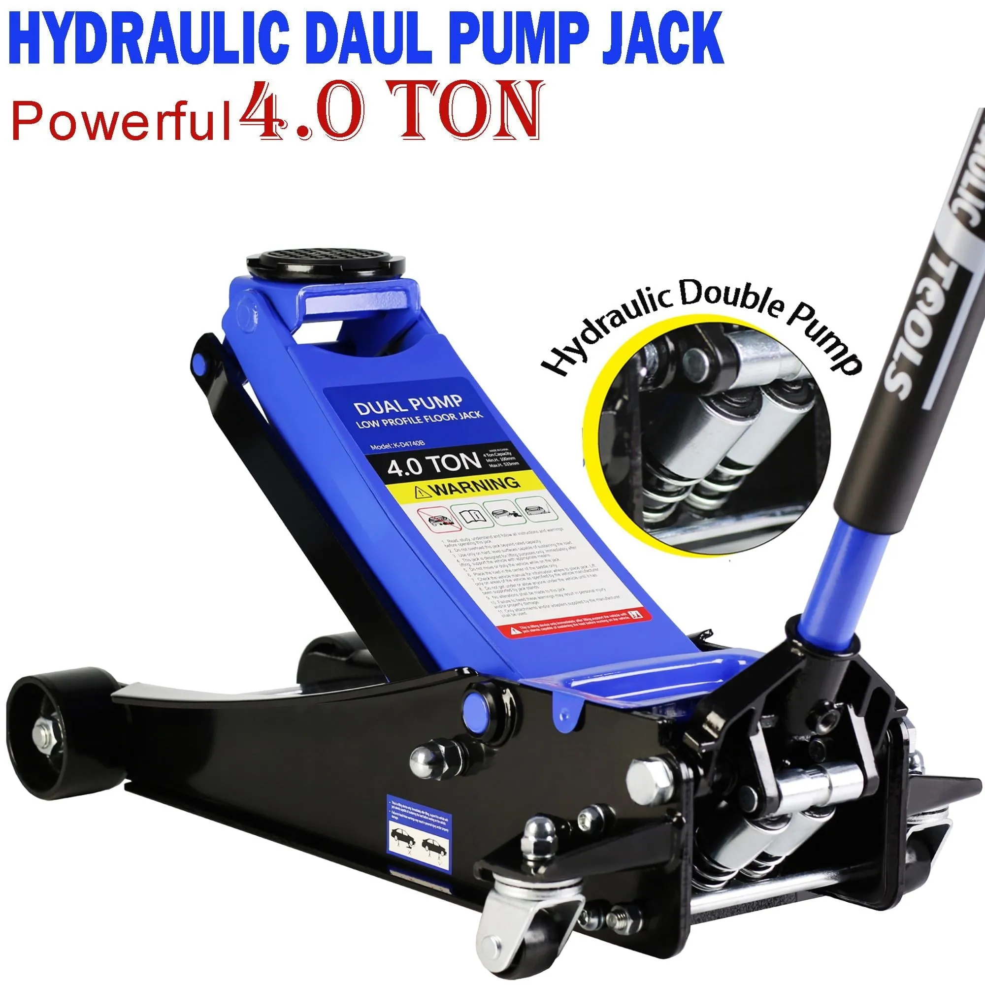 4-Ton Floor Jack, Low Profile Car Jack, Heavy-Duty Trolley Jack Car Lift with Dual Pump Pistons, Lifting Range 4