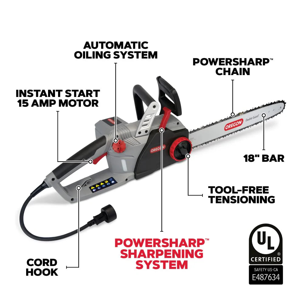 18 Inch 15 Amp Self-Sharpening Corded Electric Chainsaw