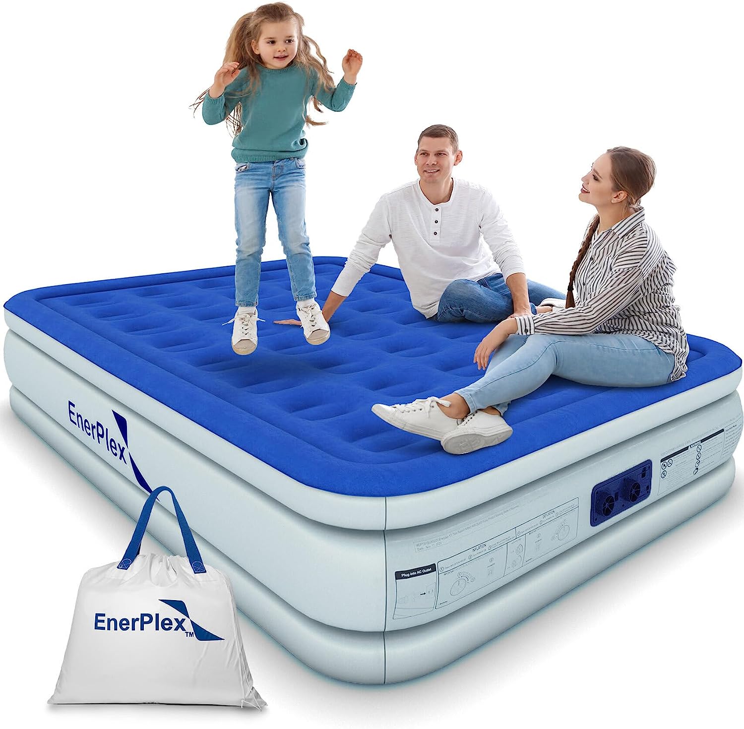 EnerPlex Queen Air Mattress with Built-in Pump - 16 Inch Double Height Inflatable Mattress for Camping