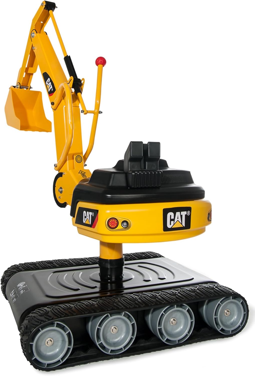 The building vehicle riding toy with a traction pedal and a 360-degree metal excavator is suitable for children over 3 years old.