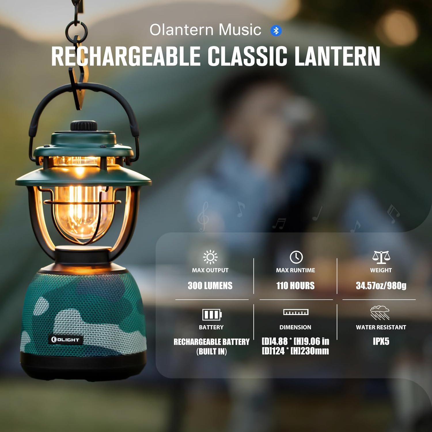 2025 Rechargeable Camping Lantern Lamp with Bluetooth Speakers Camouflage Bundle Olantern Music Rechargeable Camping Lantern Lamp with Bluetooth Speakers Black