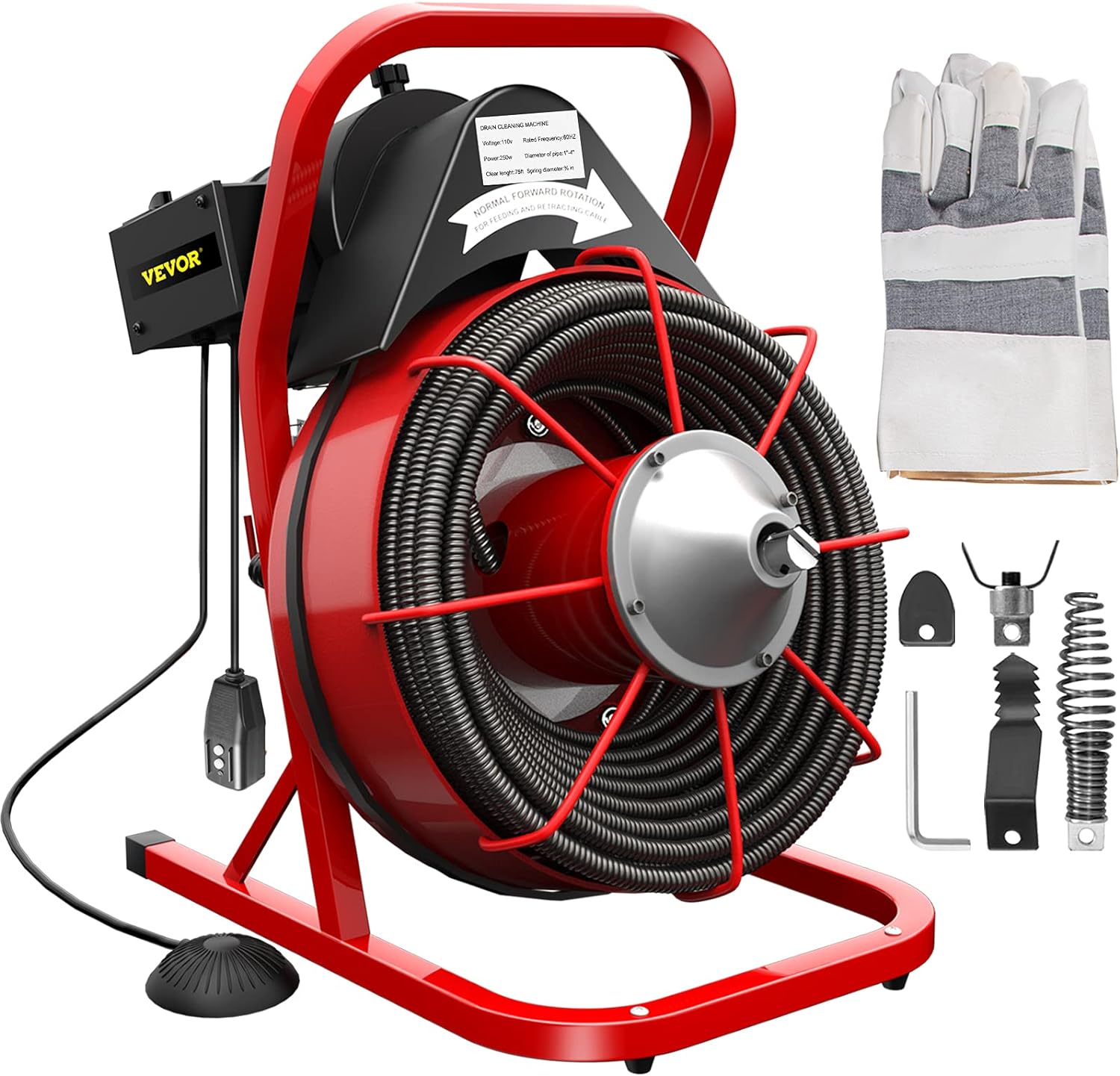 2025 Electric Drain Cleaner Machine by [Brand], 75 Ft x 3/8 Inch, Fits 1-4 Inch Pipes, Portable with 4 Cutters, Powerful Plumbing Tool for Clogs