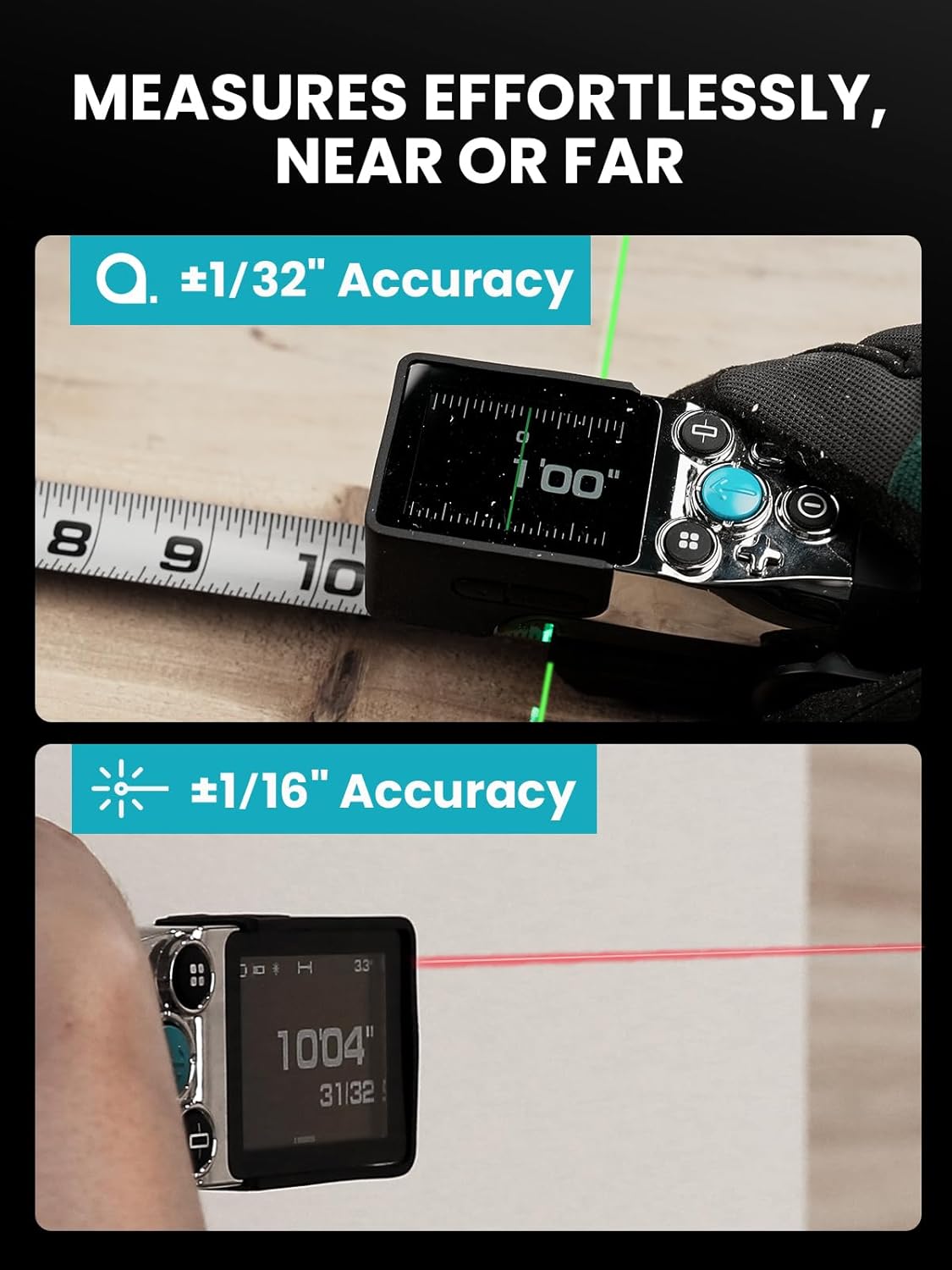 XTAPE1 Digital Tape Measure, Professional 330Ft Laser Measuring Tool & 12Ft Measuring Tape with Green Laser Extension, Instant Digital Readout, P2P, App Sync, Replaceable Blades Module