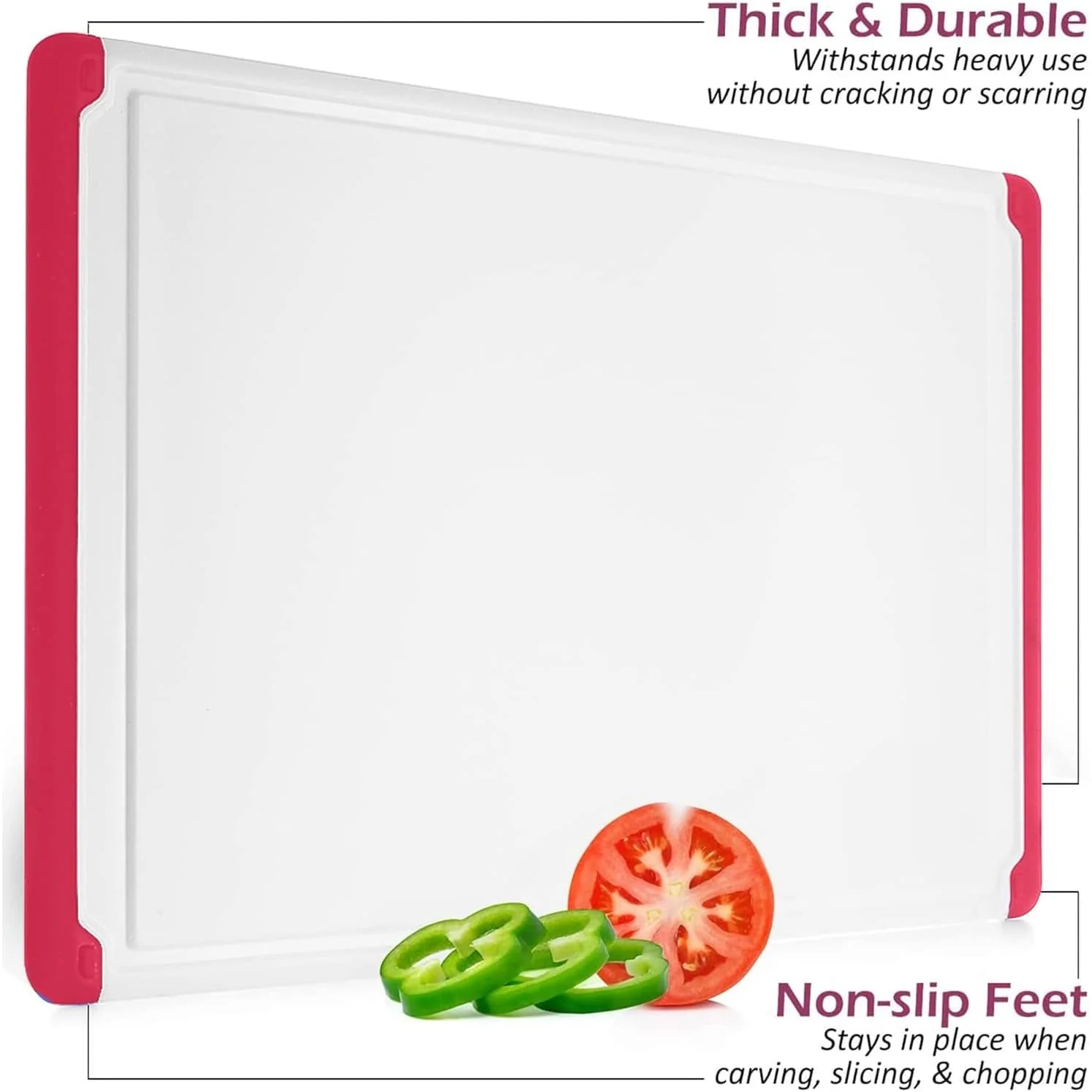 Plastic Cutting Boards - Large 18 x 12 Inch Rubber Cutting Board with Juice Grooves, Non-Slip, Dishwasher Safe Cutting Boards