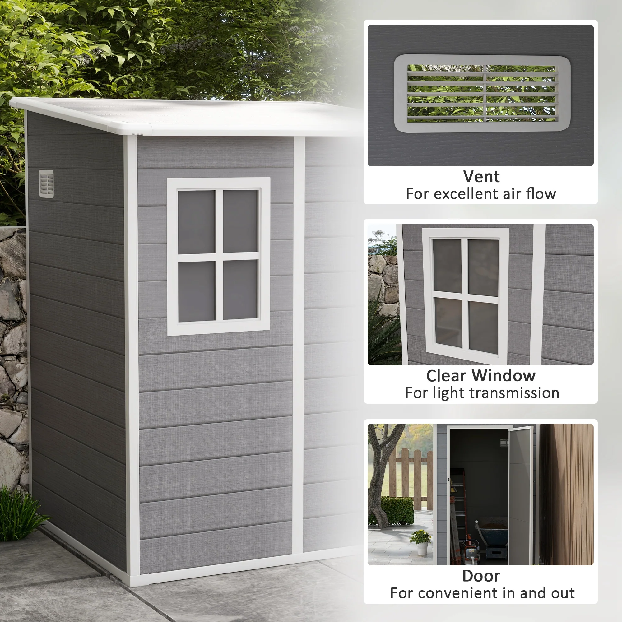 2025 Lean to Garden Shed 4'x5' Plastic Tool Storage House w/ Lockable Door
