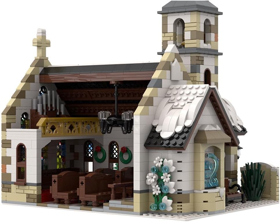 2025 Christmas Country Church Building Kit, MOC-147549 Winter Modular Building Blocks Christmas House Building Block Building Toy (1769 Pieces)