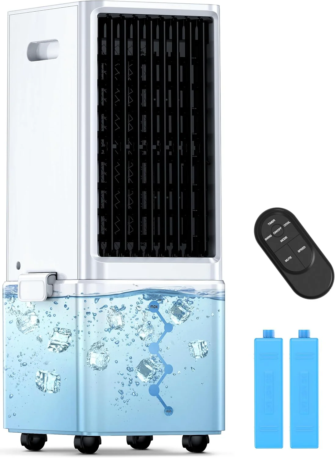 Portable Air Conditioners w/Remote, 4 Modes & 3 Speeds, Waterless Alert System & 2.4-Gal Tank for 20H Cooling, 12H Timer for Auto Off, 3-IN-1 Evaporative Air Cooler for Room Bedroom Home