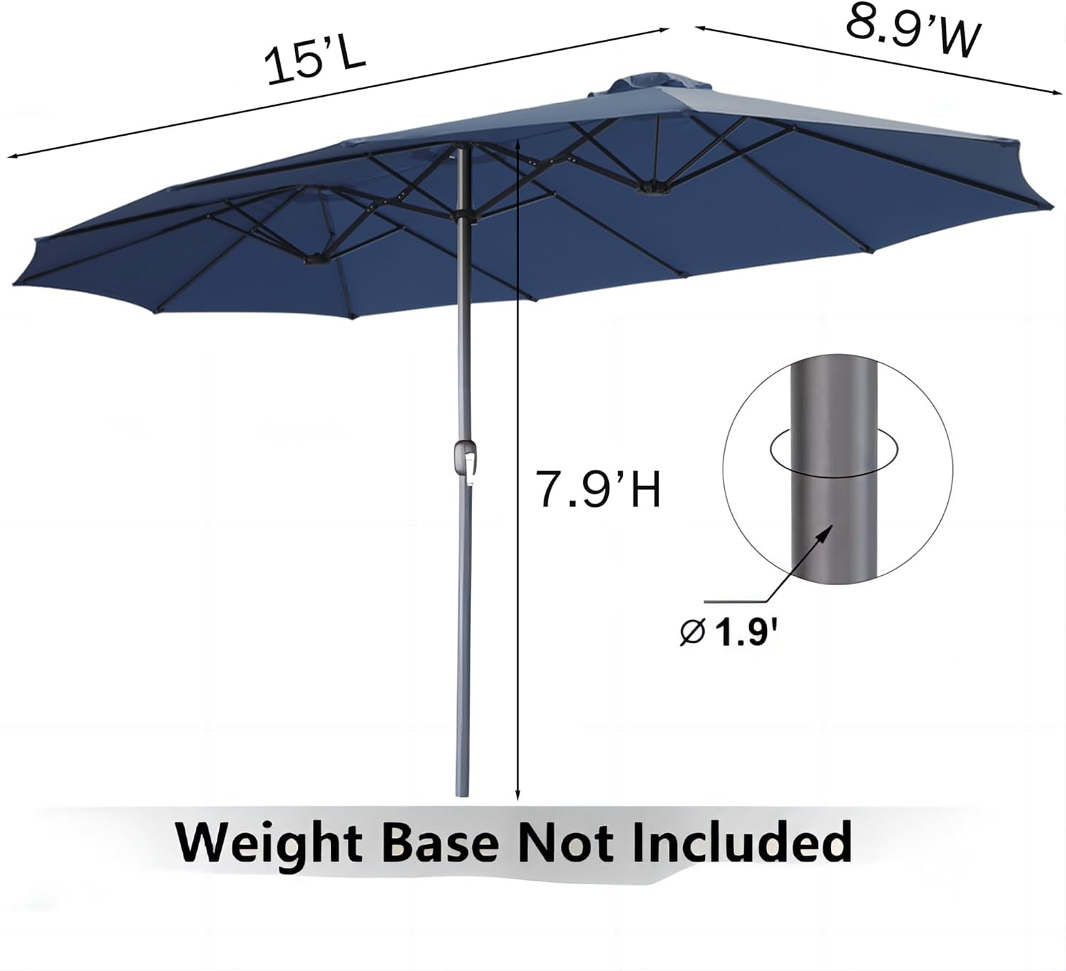15ft Patio Umbrella with Solar Lights, Large Double Umbrella Outdoor, Rectangle 180''x106'' Umbrellas with 156 PCS LED Lights and Crank Handle for Backyard Deck Pool Shade in Black(1.9