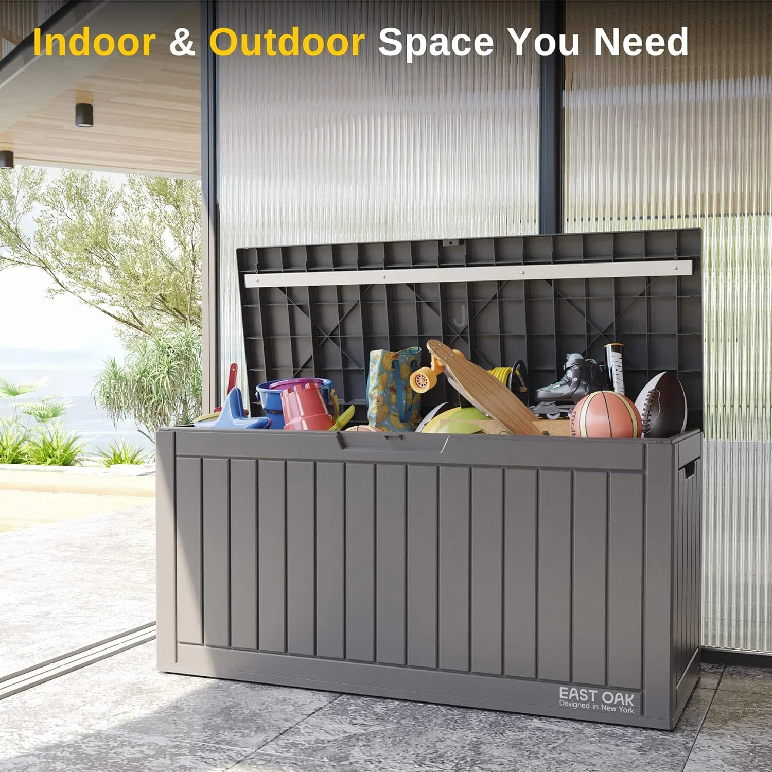 2025 230 Gallon Deck Box, Outdoor Storage Box with Padlock