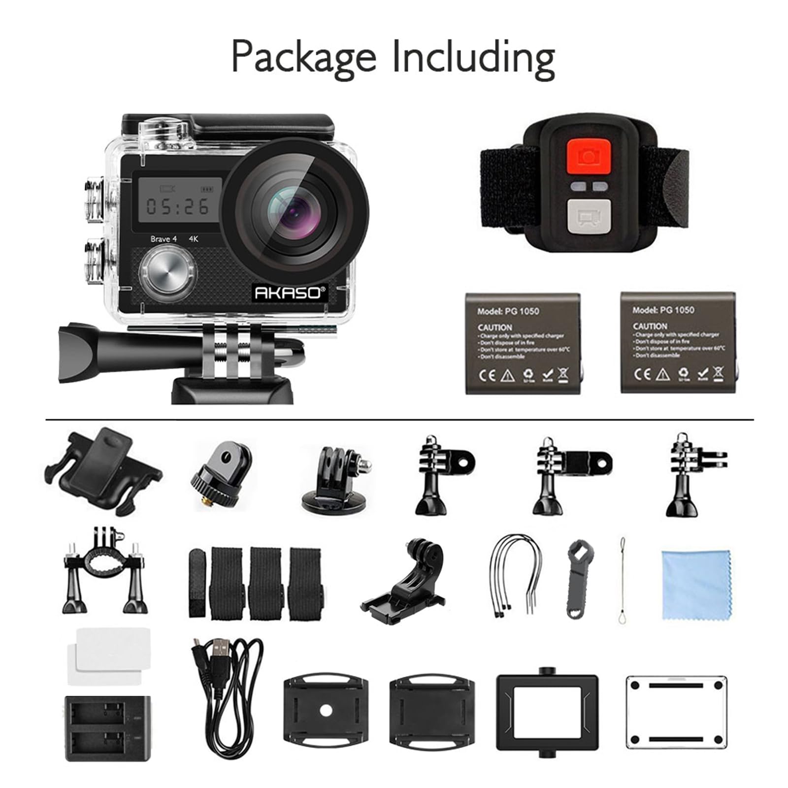 AKASO Brave 4 Action Camera 4K 30fps with 64GB MicroSD U3 Card