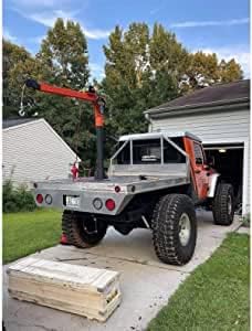 Pismire Winch Versatile 0.5T Folding Truck-Mounted Bed Crane Hoist Lift Pickup with Electric Winch 3500 lb 12V, Painted Steel 1100 lb Pickup 360° Swivel Base