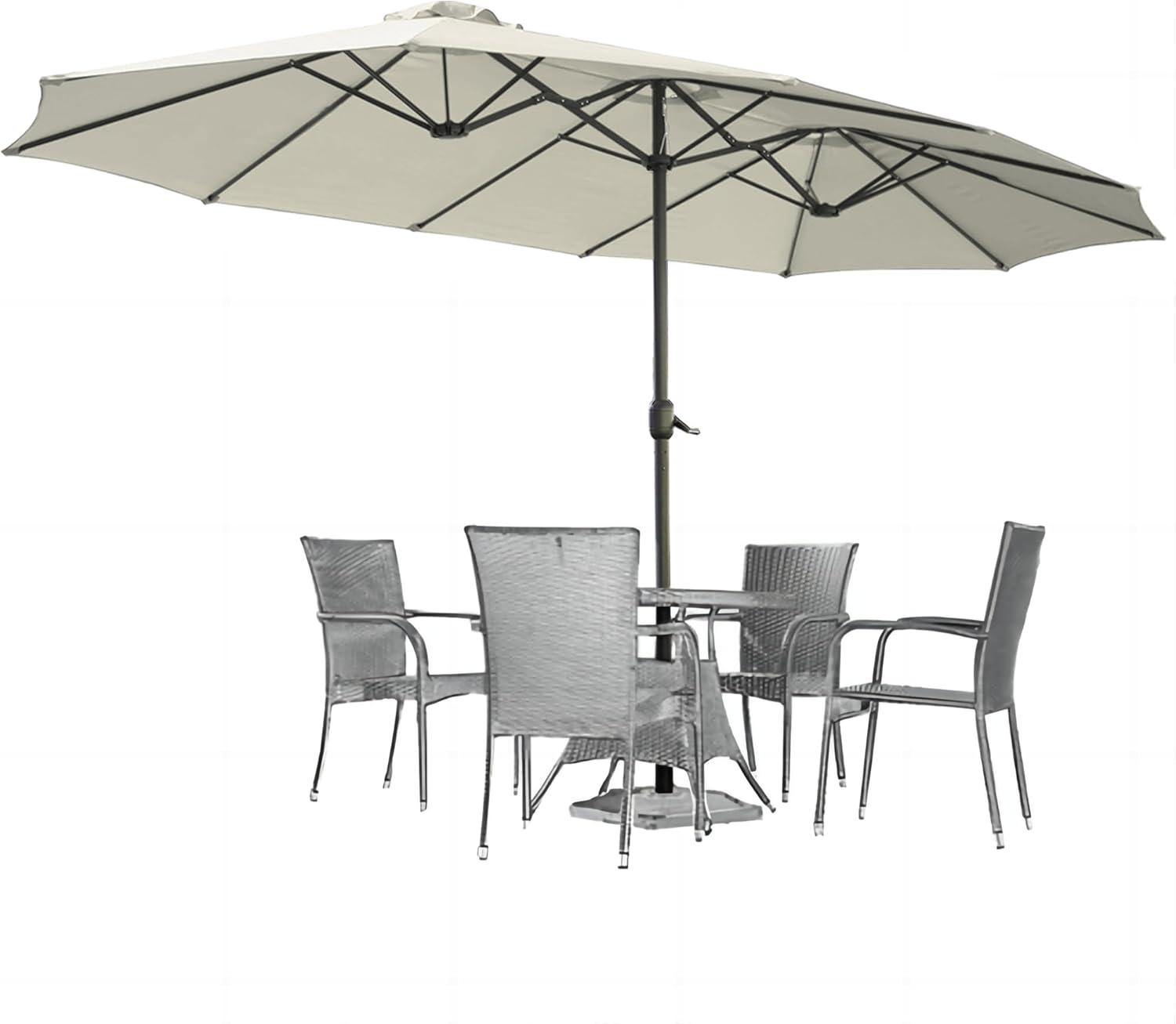 15ft Patio Umbrella with Solar Lights, Large Double Umbrella Outdoor, Rectangle 180''x106'' Umbrellas with 156 PCS LED Lights and Crank Handle for Backyard Deck Pool Shade in Black(1.9