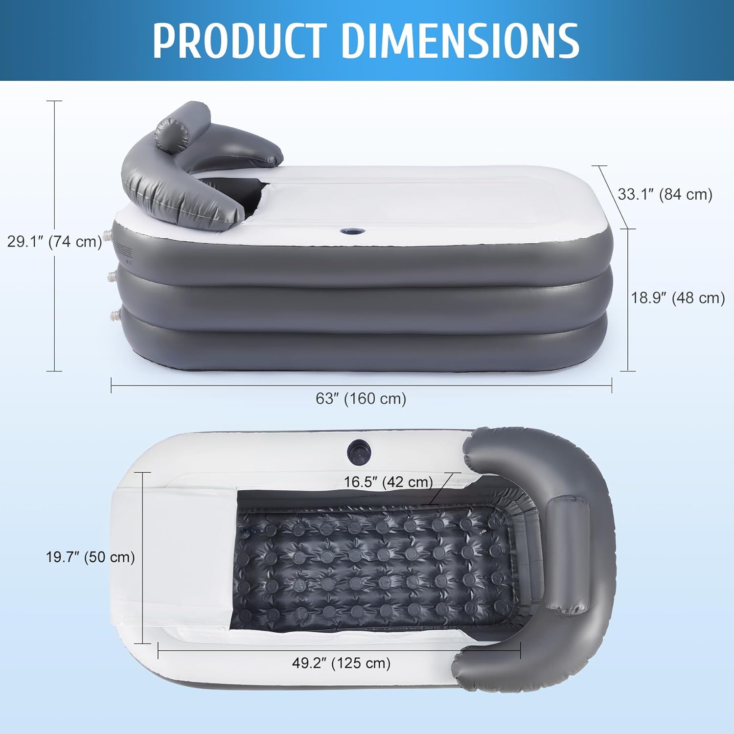 Inflatable Adult Bath Tub, Free-Standing Blow Up Bathtub with Foldable Portable Feature for Adult Spa with Electric Air Pump (High-Density PVC)
