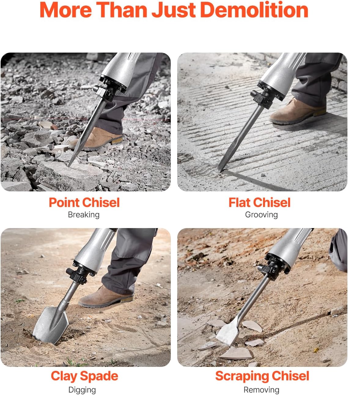 Demolition Jack Hammer, 1350 BPM Concrete Breaker 6pcs Chisels Bit Chipping with Case, 2200W Electric Jackhammer Heavy Duty, Black