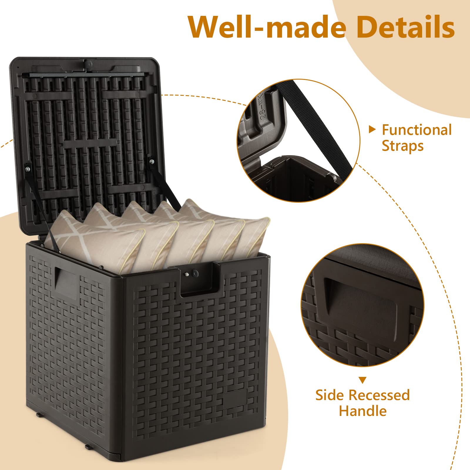 Outdoor Storage Box, 31 73 100 Gallon Waterproof Resin Patio Storage Box with Lockable Lid, Side Handle for Pillows, Cushions