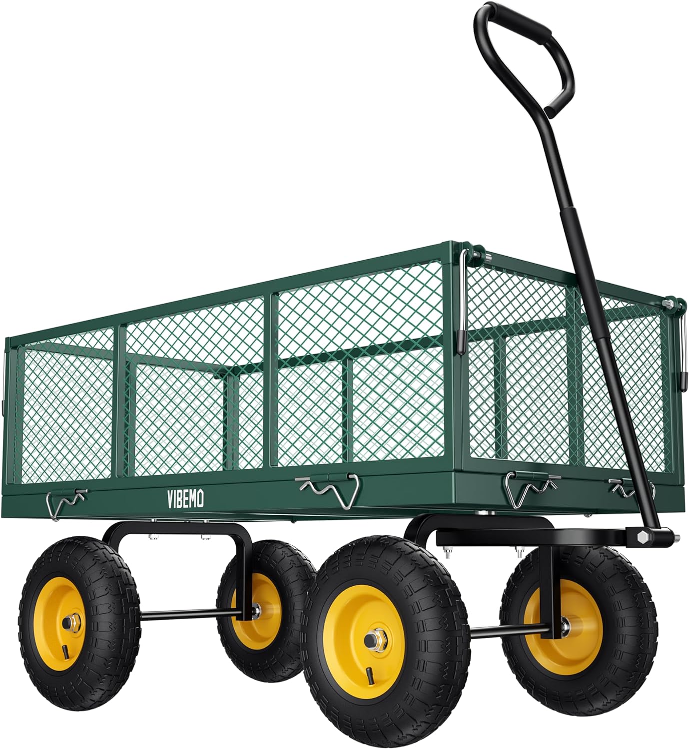 2025 Steel Garden Cart, 2-in-1 1400 lbs Heavy Duty Utility Wagon, with Removable Mesh Sides to Convert into Flatbed, 240° U-Turn 13" Pneumatic Tires Garden Wagon for Farm Yard Lawn Garden Camping
