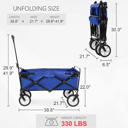 Collapsible Folding Wagon Cart 150L,Heavy Duty Garden Cart with All Terrain Wheels,Portable Large Capacity Utility Wagon Cart for Camping Fishing Sports Shopping