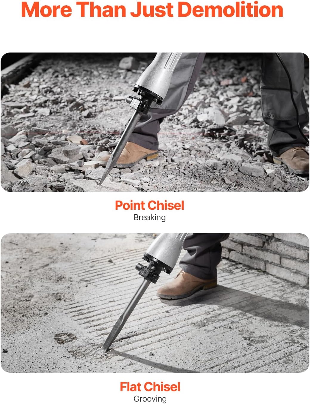 Demolition Jack Hammer, 1350 BPM Concrete Breaker 6pcs Chisels Bit Chipping with Case, 2200W Electric Jackhammer Heavy Duty, Black