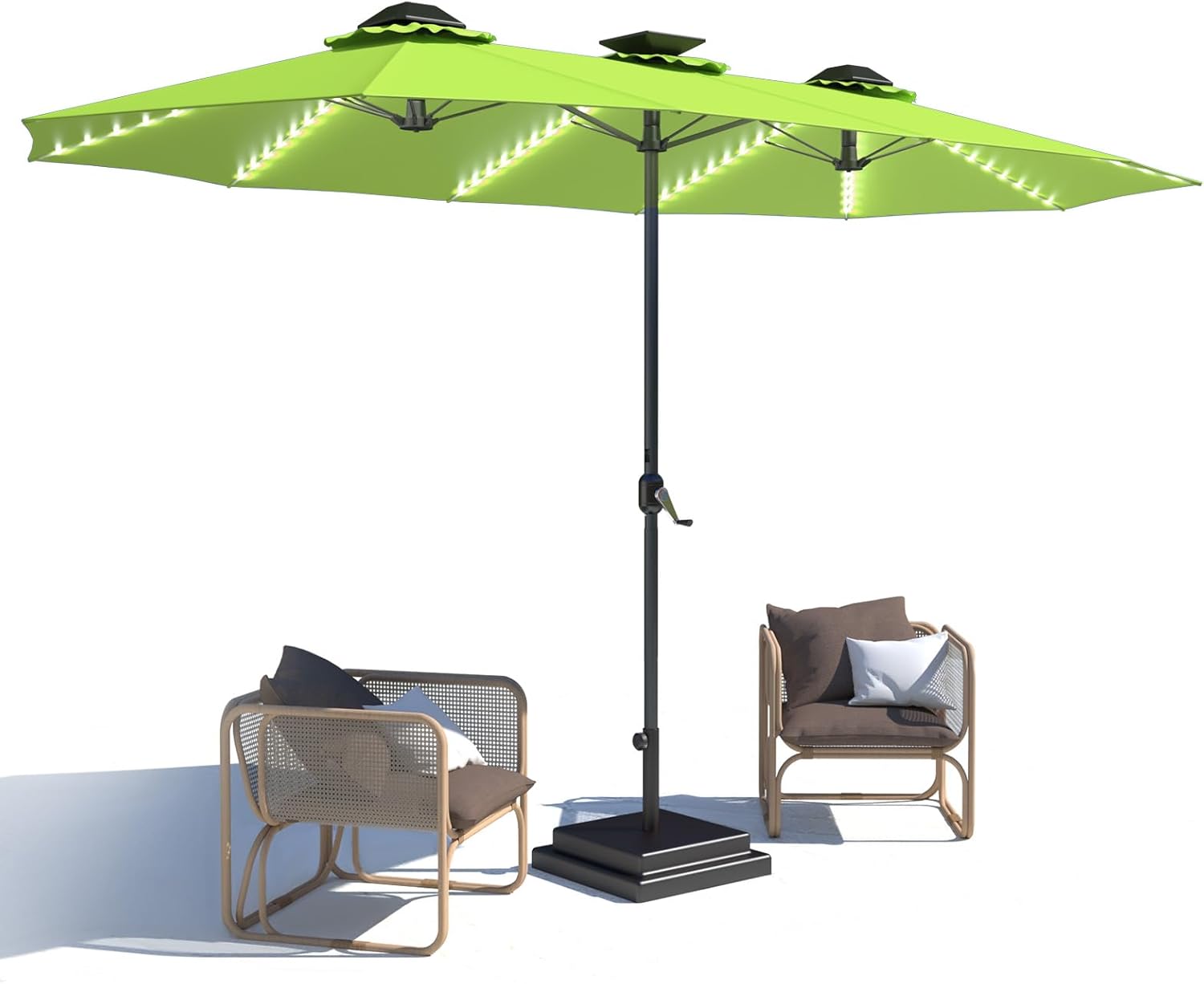 15ft Patio Umbrella with Solar Lights, Large Double Umbrella Outdoor, Rectangle 180''x106'' Umbrellas with 156 PCS LED Lights and Crank Handle for Backyard Deck Pool Shade in Black(1.9