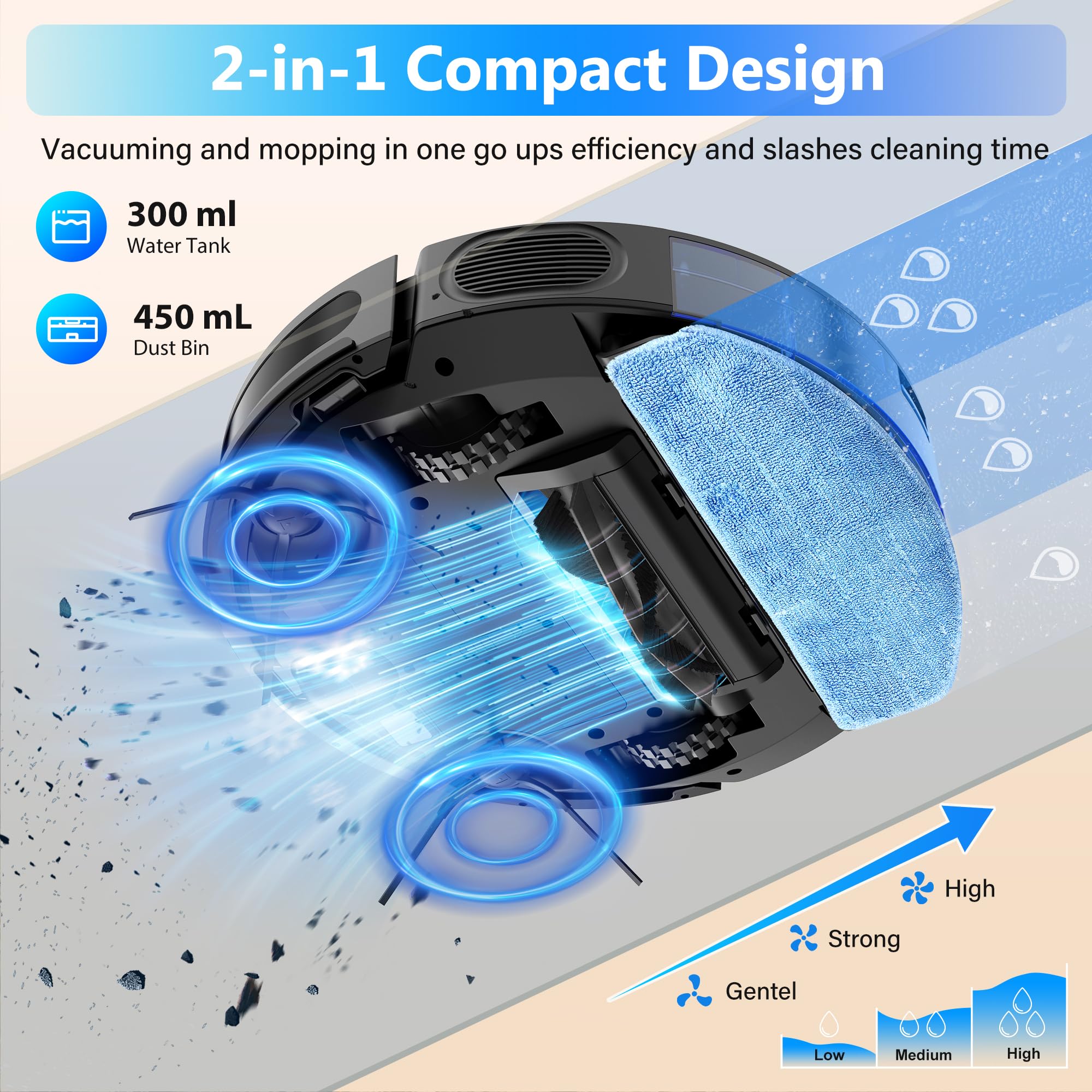 Tikom Robot Vacuum and Mop Combo, 5000Pa Robotic Vacuum Cleaner