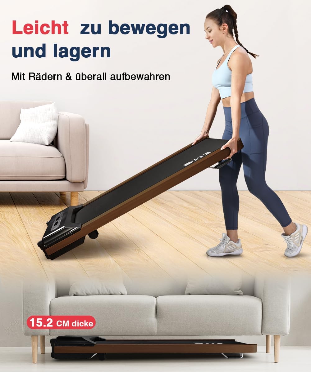 Redliro Walking Pad, Holz Laufband für Zuhause mit Fernbedienung, Kompaktes und leises Laufband Schreibtisch für Zuhause/Büro keine Installation 1-6km/h