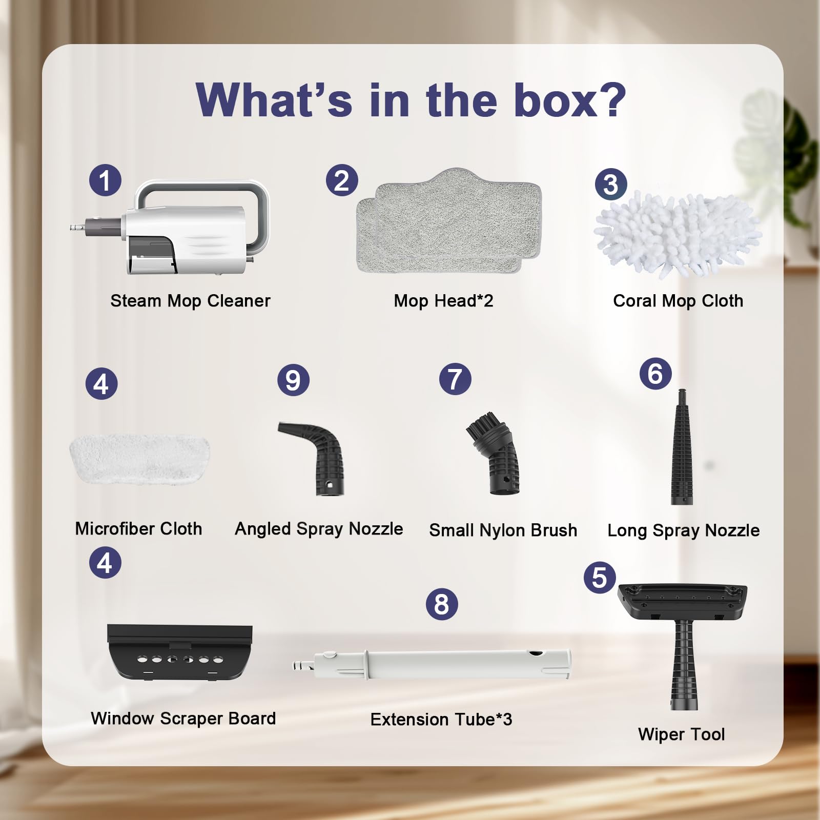 ACHTFACH 6 in 1 Rotated Steam Mop Cleaner with 2 Microfiber Pads