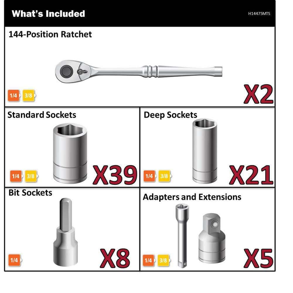 144-Position 1/4 in. and 3/8 in. Drive Mechanics Tool Set (75-Piece)