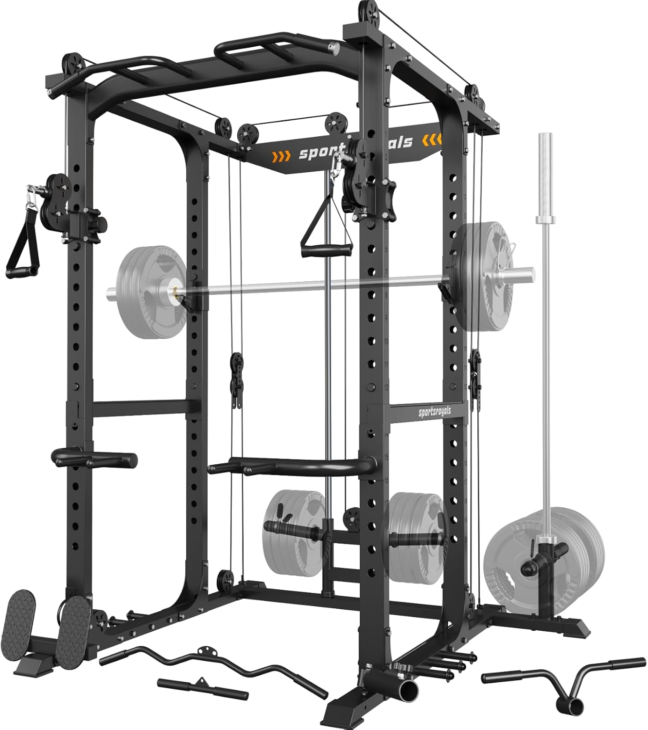 Sportsroyals Power Cage,1600lbs Multi-Function Power Rack with Adjustable Cable Crossover System and More Training Attachment, Weight Cage for Home Gym