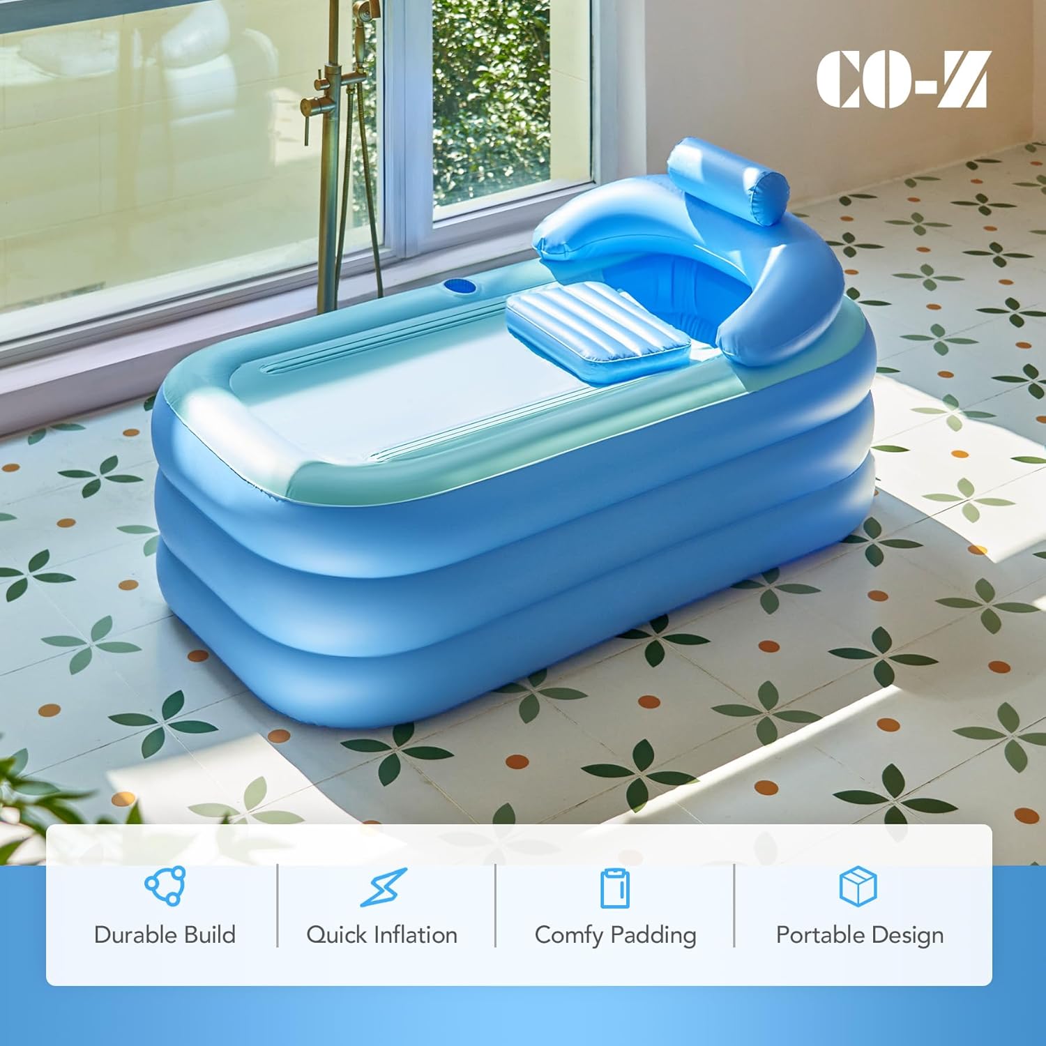 Inflatable Adult Bath Tub, Free-Standing Blow Up Bathtub with Foldable Portable Feature for Adult Spa with Electric Air Pump (High-Density PVC)