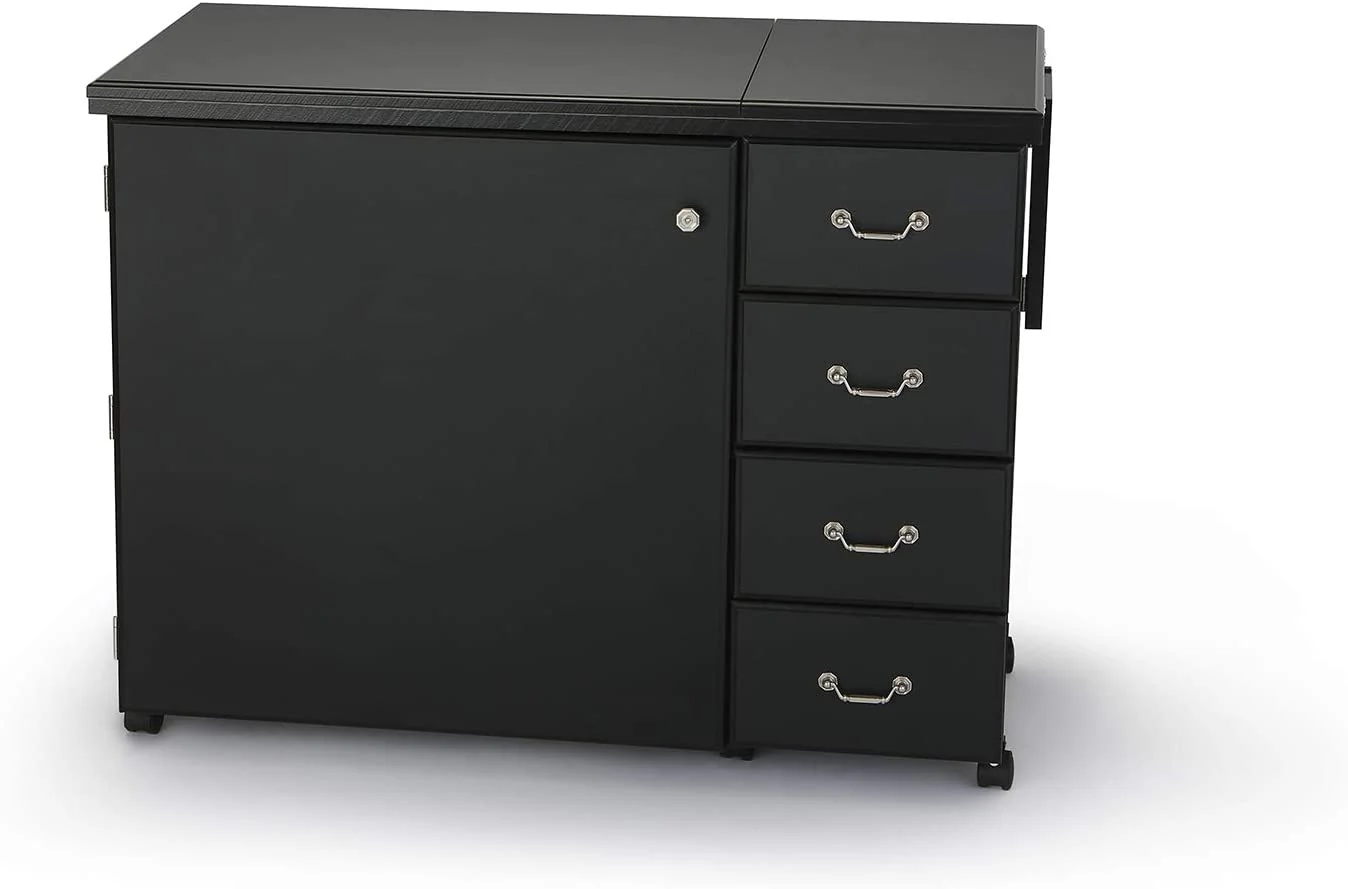Jean Sewing Cabinet for Sturdy Sewing, Cutting, Quilting, and Crafting with Storage and Airlift, Black Finish