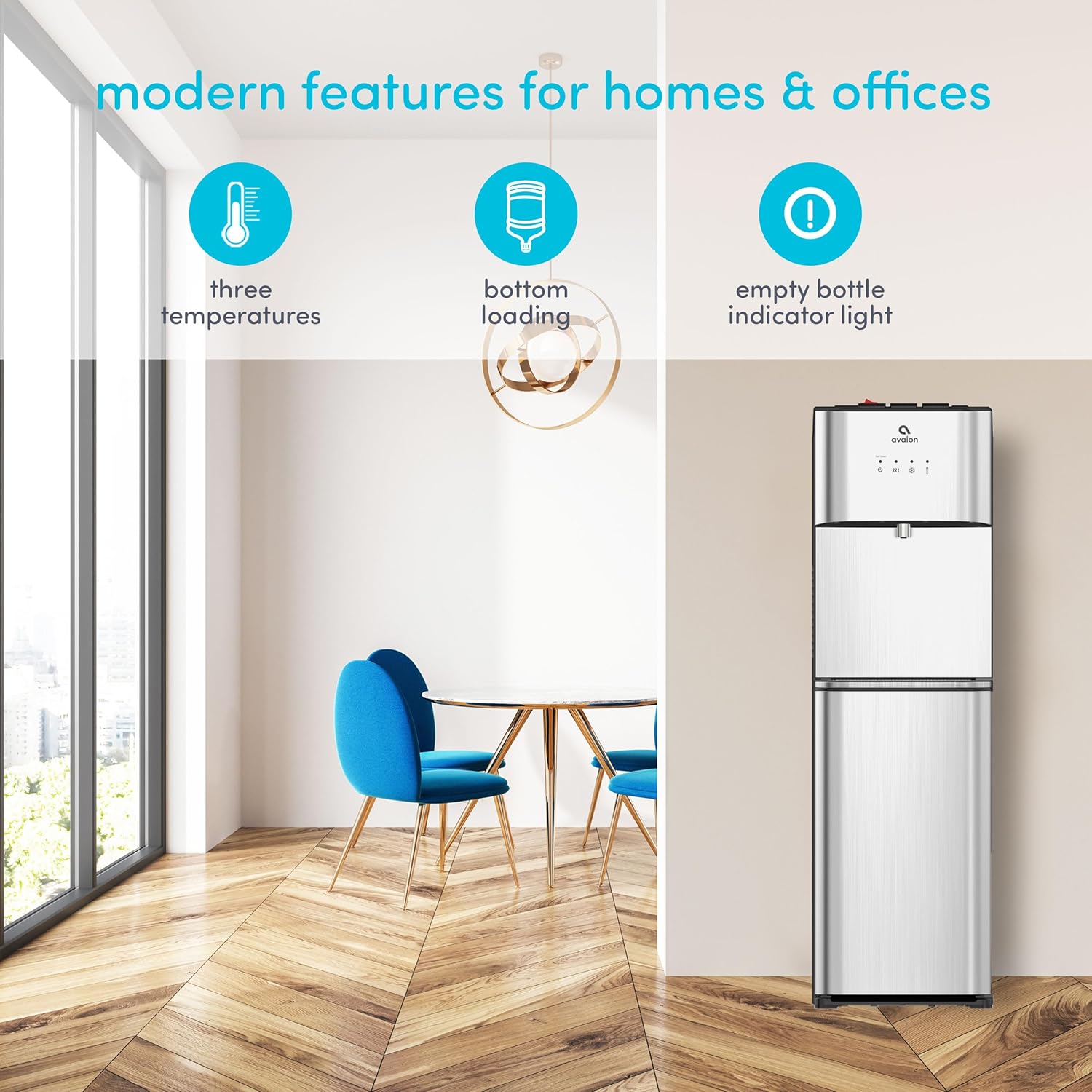 Limited Edition Self Cleaning Water Cooler Water Dispenser - 3 Temperature Settings - Hot, Cold & Room Water, Durable Stainless Steel Construction, Bottom Loading - UL Listed-Avalon