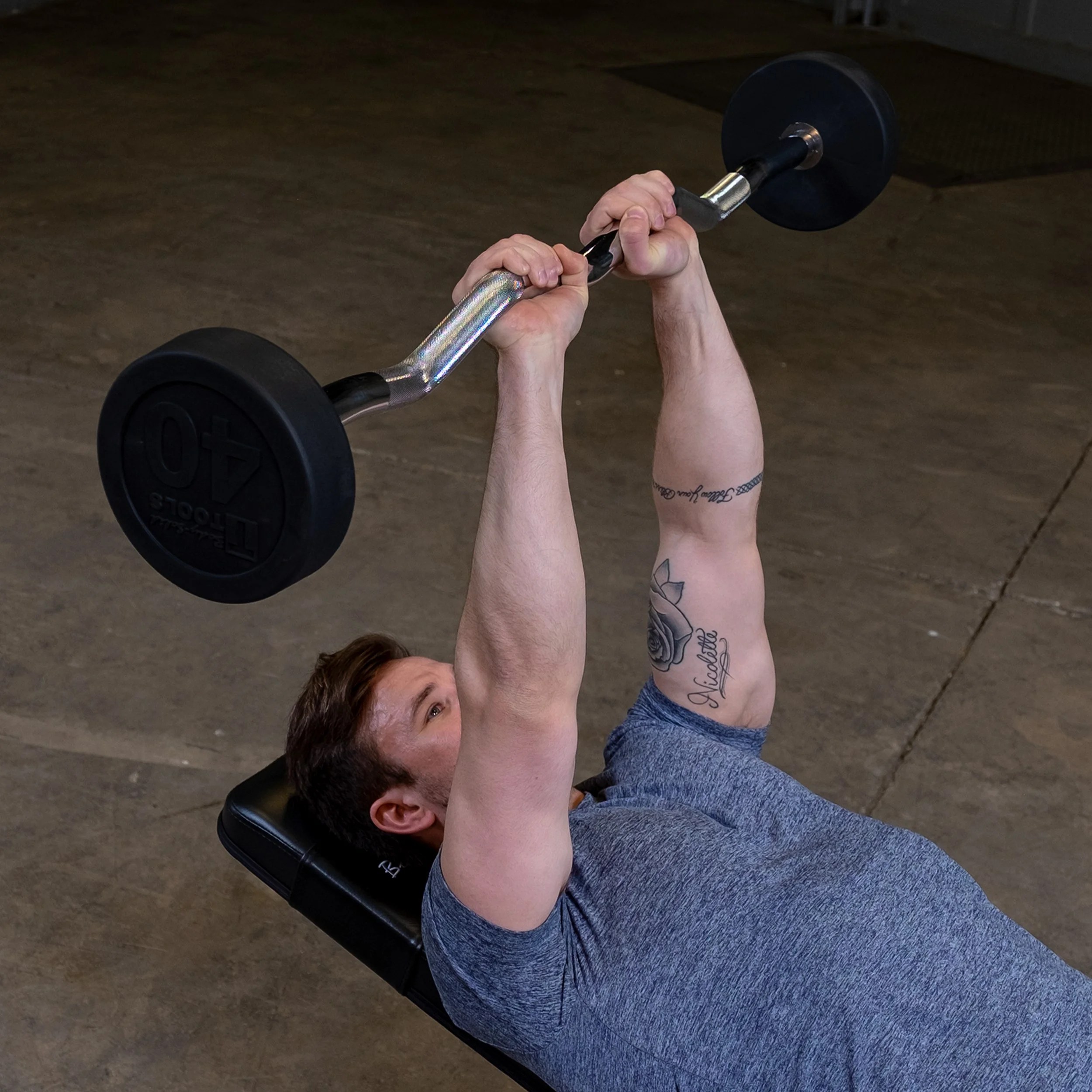 Body Solid Tools – SBZ50 Rubber Coated Fixed Curl Barbell, 50lb