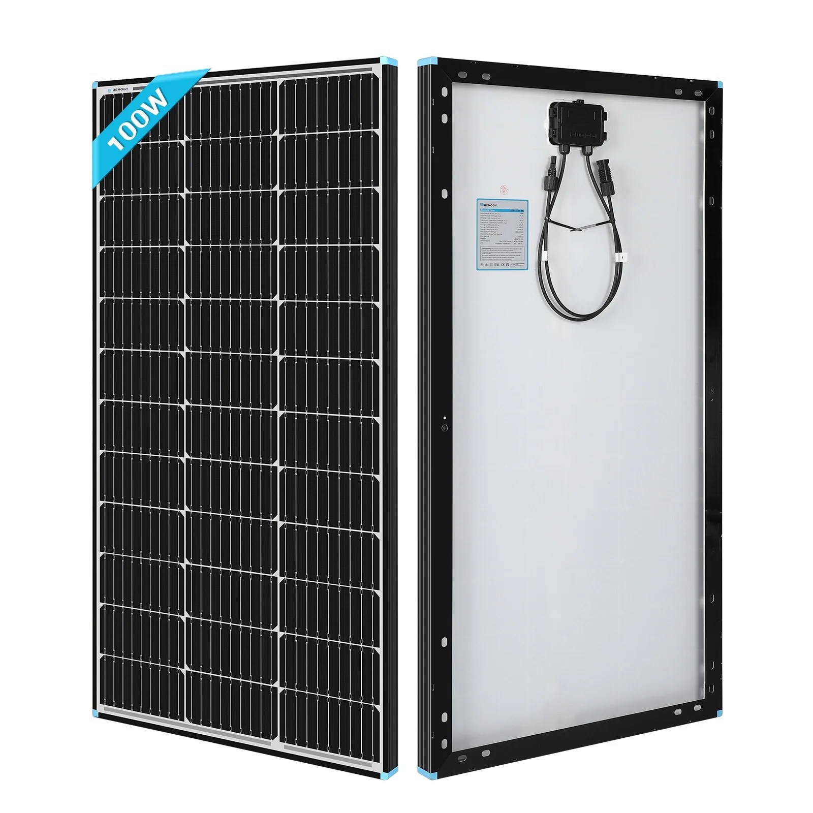 Renogy 100 Watt 12 Volt Solar Panel, High Efficiency Monocrystalline PV Module, Power Charger for RV Marine Rooftop Farm Battery, Single 100W