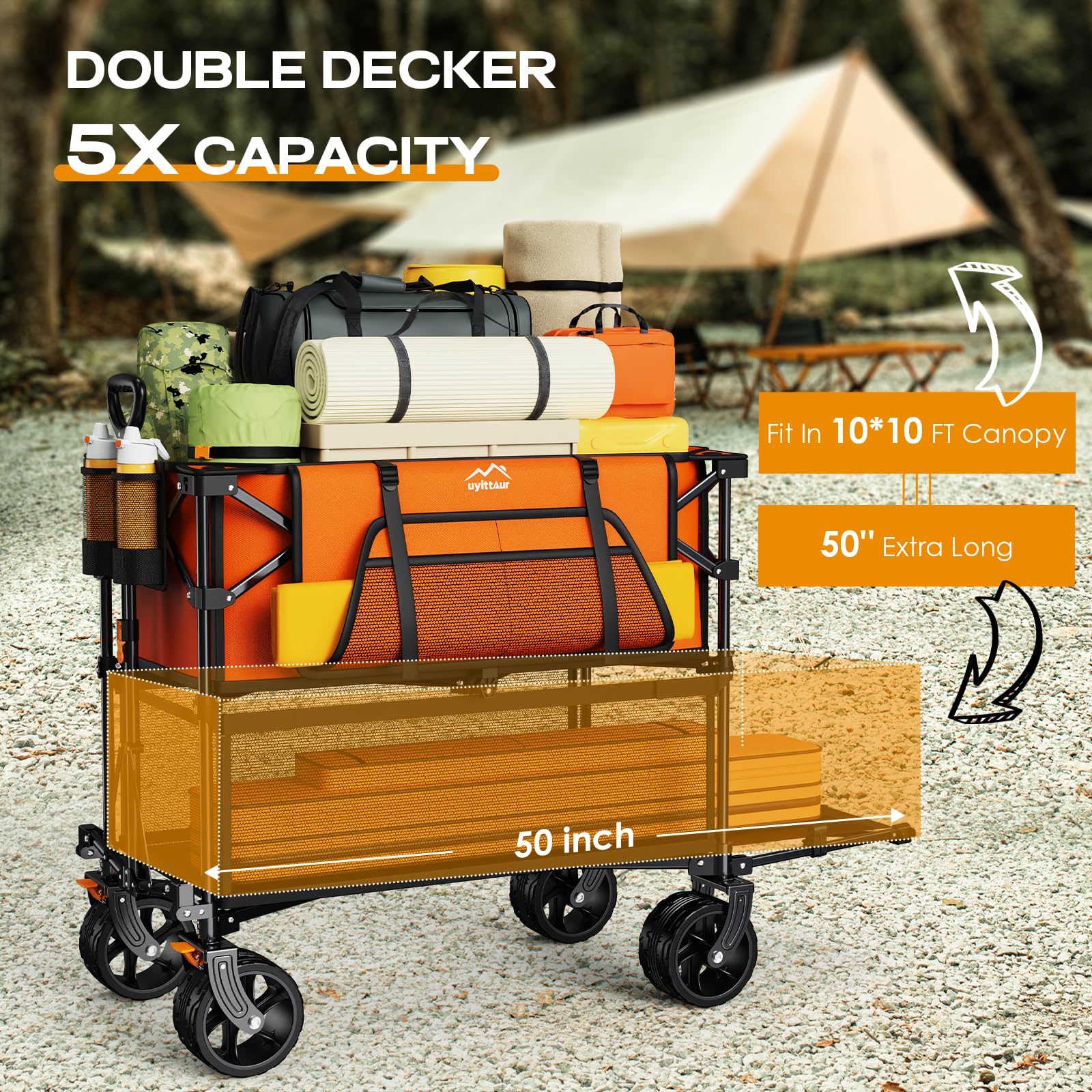 Uyittour Foldable 50''L Extra Long Double Decker Wagon for Sport