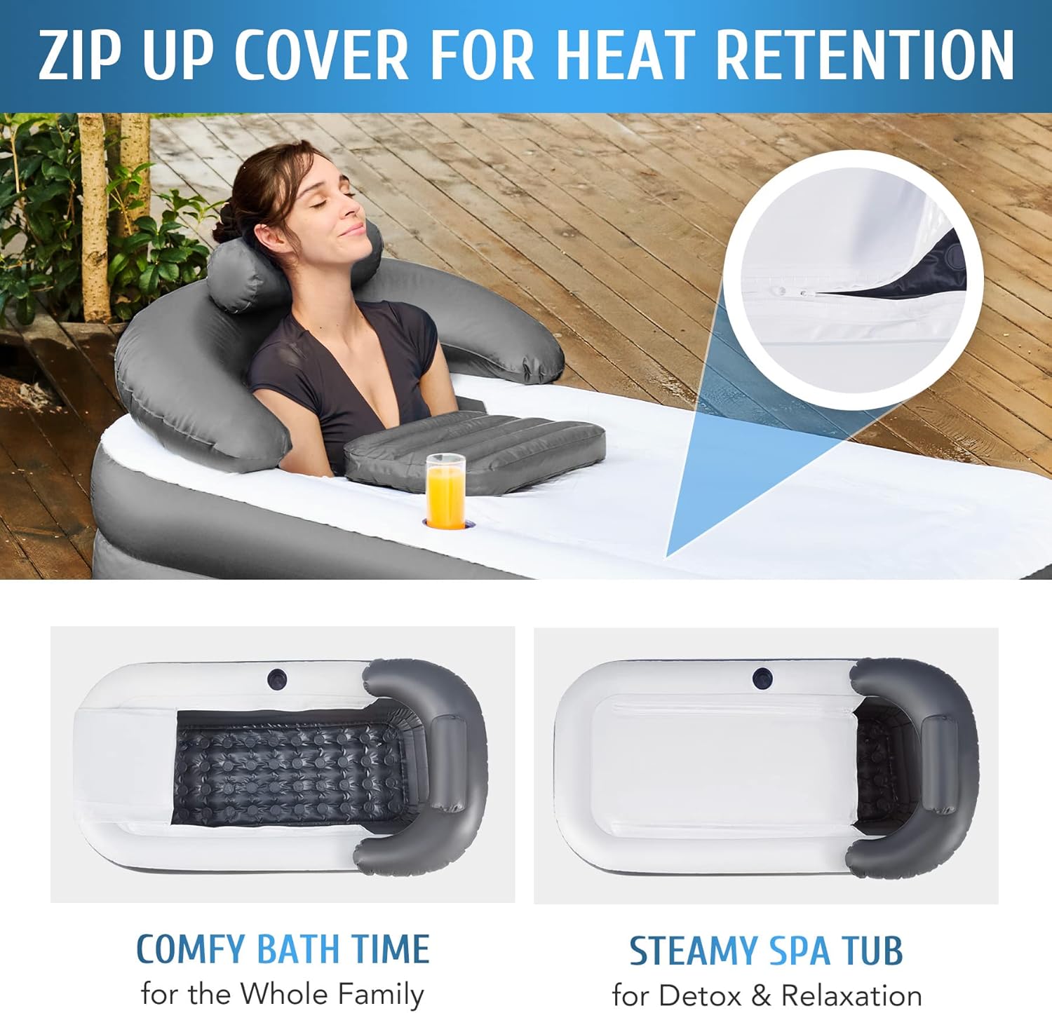 Inflatable Adult Bath Tub, Free-Standing Blow Up Bathtub with Foldable Portable Feature for Adult Spa with Electric Air Pump (High-Density PVC)