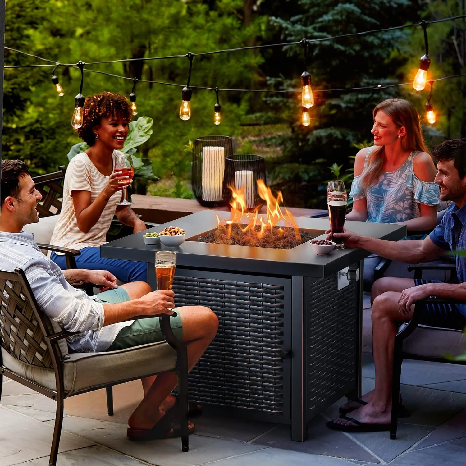 2025 Gas Fire Pit Table, 50,000 BTU Outdoor Propane Fire Pit