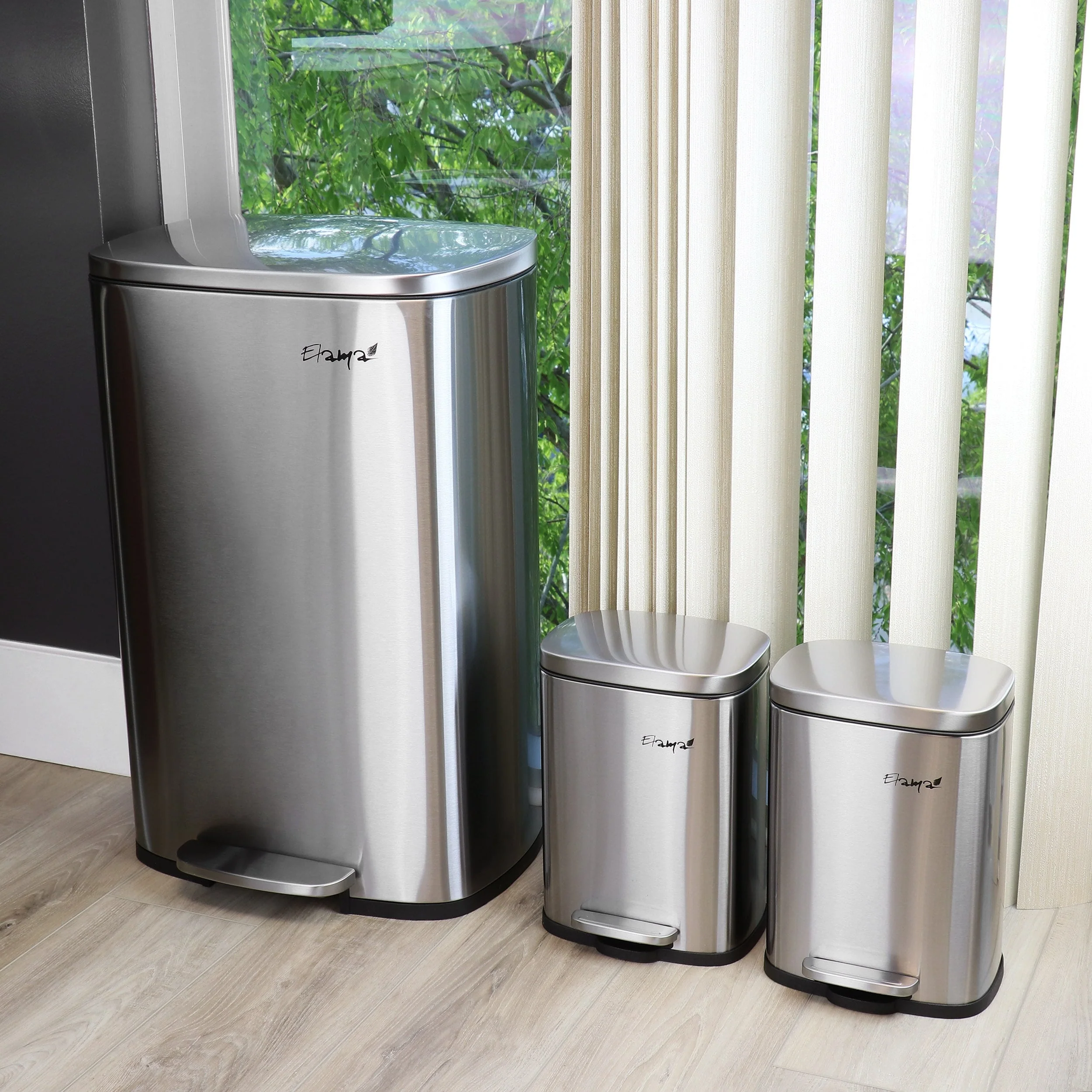 Elama 3 Piece Stainless Steel Trash Can