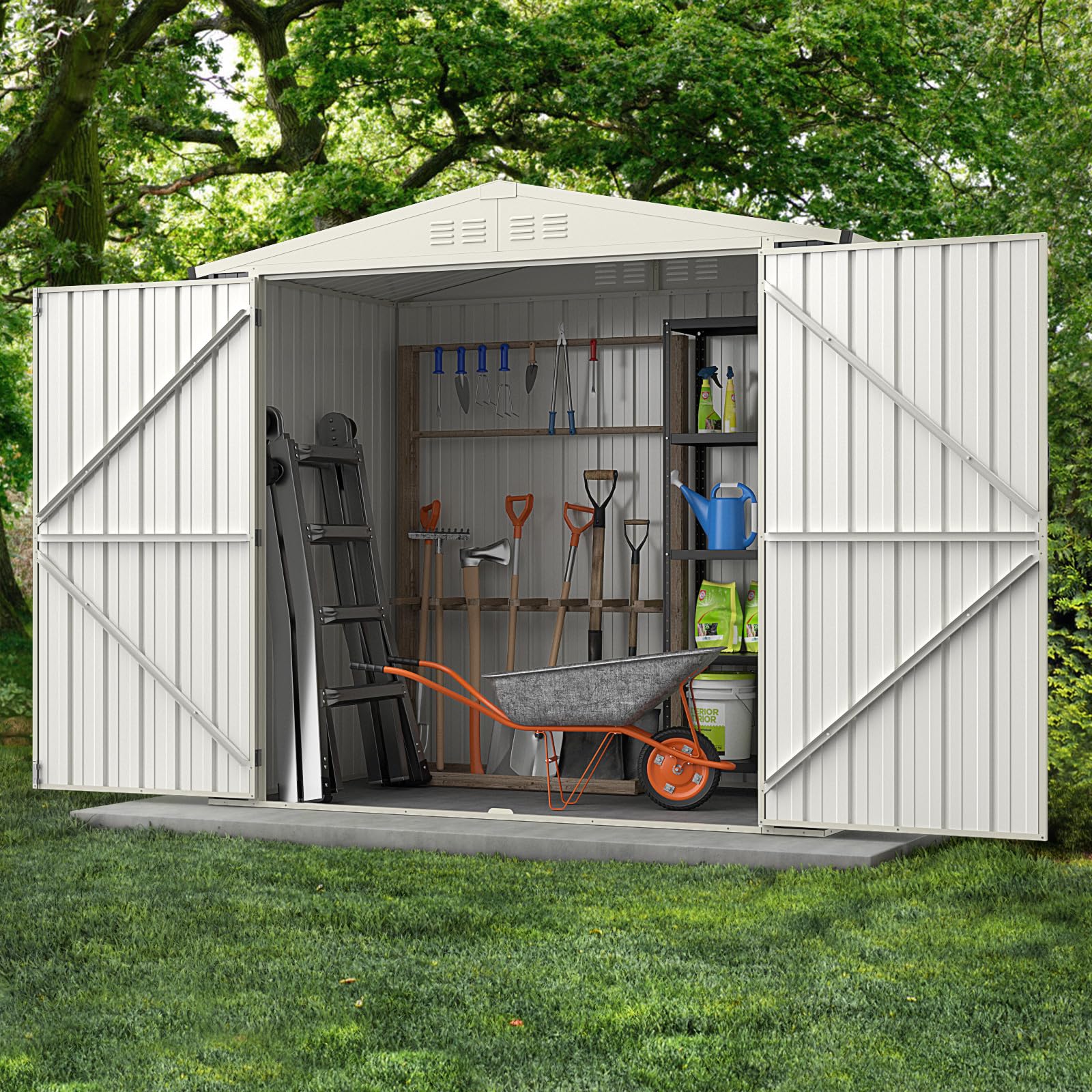 2025 Metal Outdoor Storage Shed, Snap-on Structures for Efficient Assembly, All-Weather Color Steel Utility Storage House