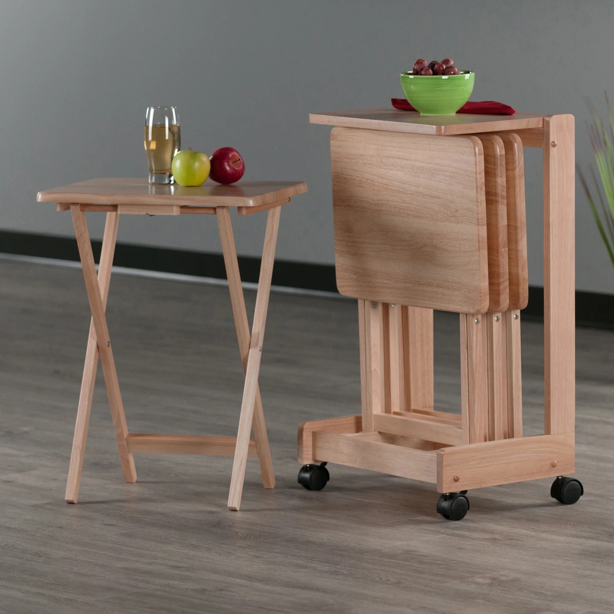 Winsome Brienda 5-Piece Snack Table Set, Serving Cart, Natural Finish