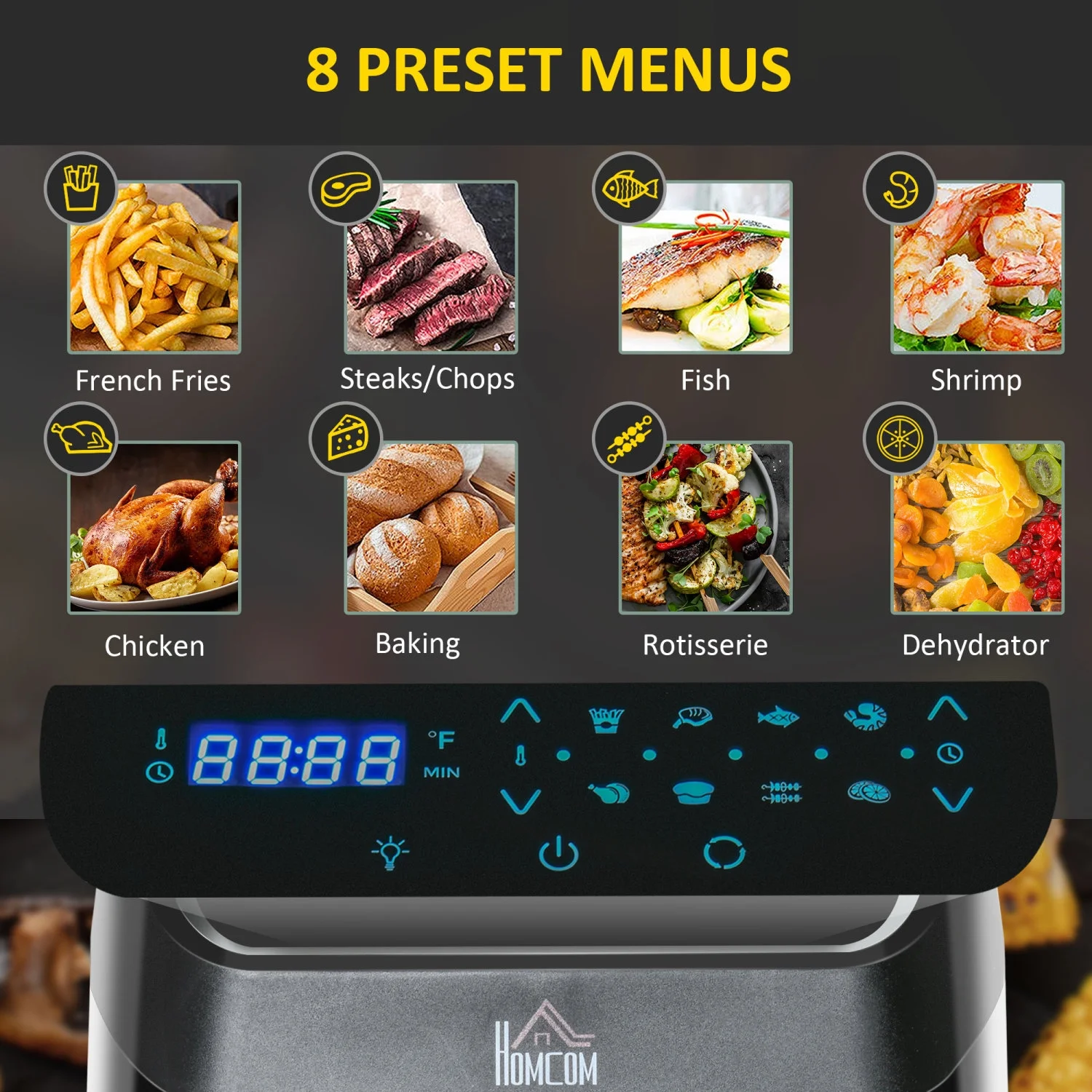 2025 12QT Air Fryer Oven Combo, 8-in-1, 1700W, LED Display, Black, Includes Accessories