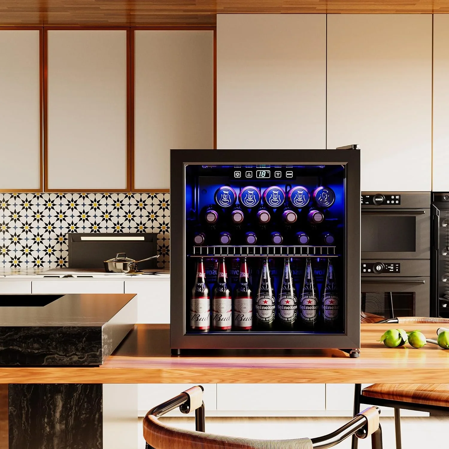 Refrigerator Cooler-120 Cans Freestanding Mini Fridge Cooler with Glass Door, Adjustable Shelves & Digital Temperature Display for Soda, Wine or Beer (Black, 3.2 Cu.Ft)