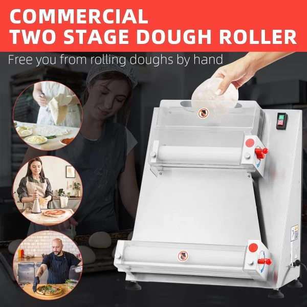 Commercial Pizza Dough Roller Sheeter, Max 16, Automatic 370W Electric Pizza Dough Roller, Stainless Steel, Suitable for Noodle, Pizza Bread and Pasta Maker Equipment