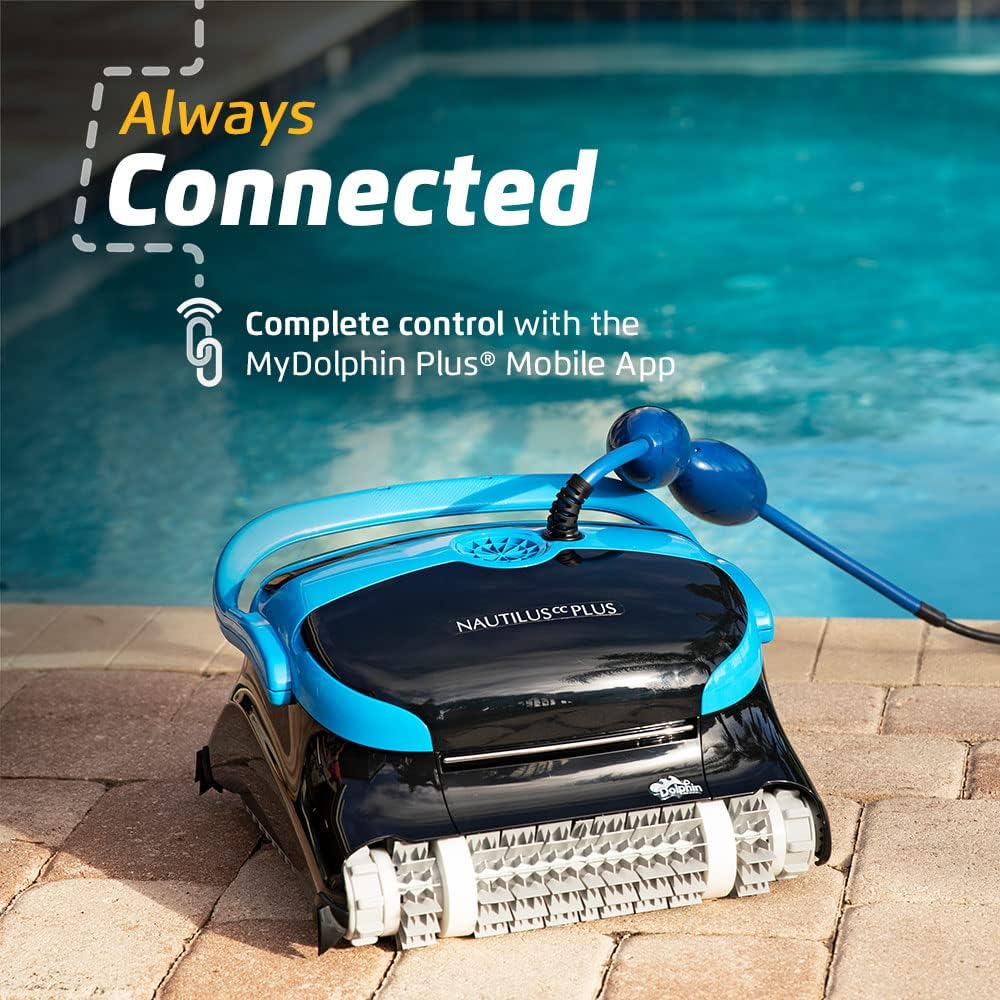 Dolphin Nautilus CC Plus Wi-Fi Automatic Robotic Pool Vacuum Cleaner, Always Cleaning, Never Charging, with Wall Climbing Scrubber Brush, Ideal for In-Ground Pools up to 50 FT in Length