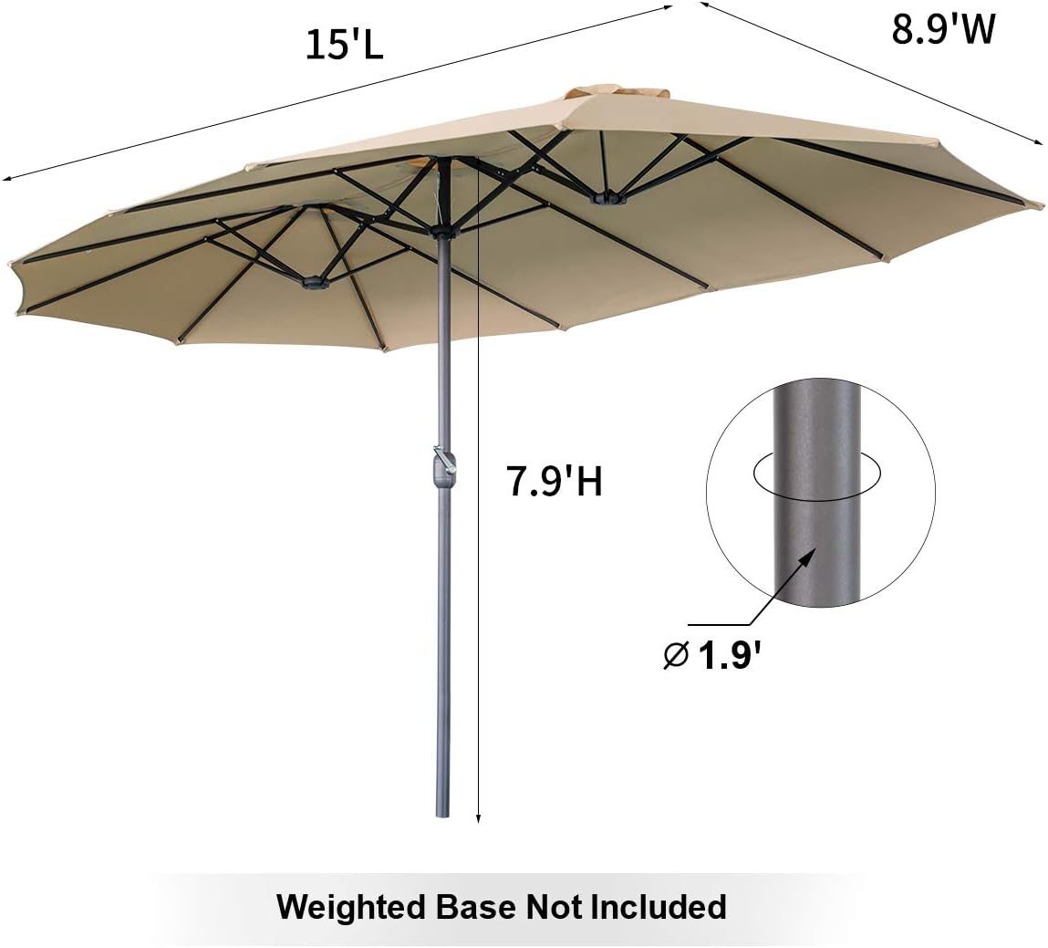 15ft Patio Umbrella with Solar Lights, Large Double Umbrella Outdoor, Rectangle 180''x106'' Umbrellas with 156 PCS LED Lights and Crank Handle for Backyard Deck Pool Shade in Black(1.9