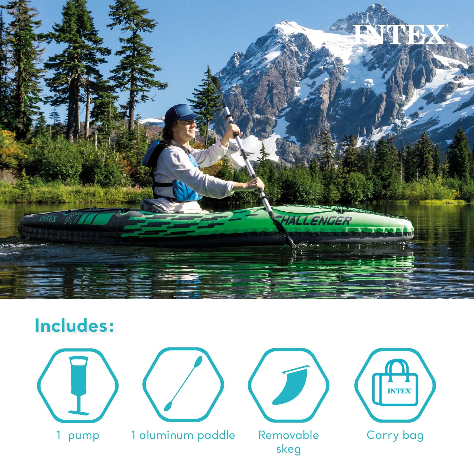 Intex Challenger K1 Inflatable Kayak Set – 1-Person – 220lb Weight Capacity