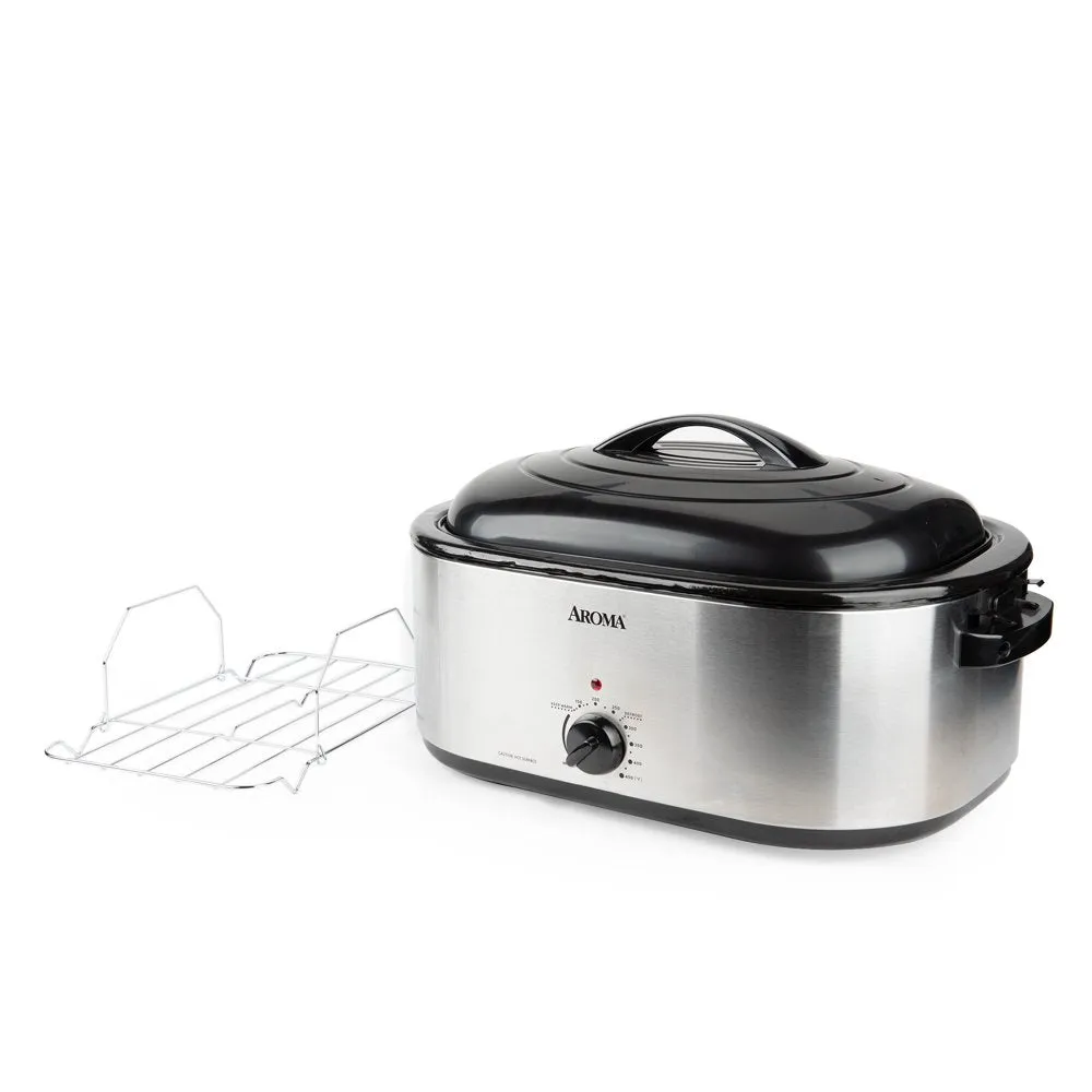 Aroma 22 Quart Electric Roaster Oven Stainless Steel with Self-Basting Lid